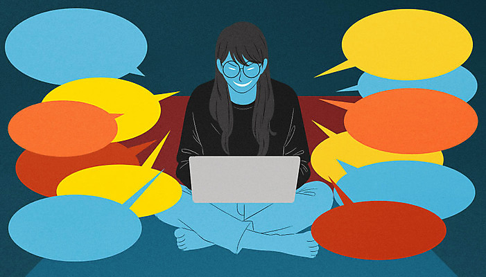 PSD 여자 말풍선 인터넷 일러스트 한명 사람 노트북 침대 범죄 위험 무서움 범죄인 사회이슈 공포 댓글 사이버범죄 악플 소름 여자한명만 가해자 국내일러스트 1 감정 가구 컨셉 전자제품 여자만 파일형식