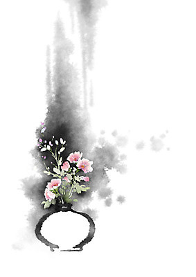 PSD 식물 꽃잎 잎 일러스트 캘리그라피 붓터치 흑백 사람없음 꽃병 번짐 꽃가지 정물화 국내일러스트 꽃 촬영기법 나뭇가지 그림 파일형식 효과