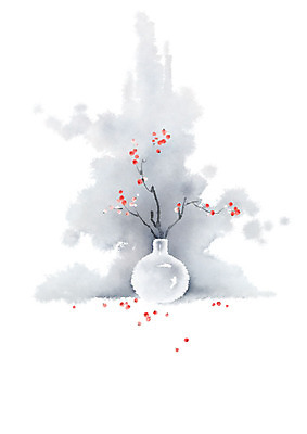 PSD 식물 열매 일러스트 캘리그라피 붓터치 흑백 사람없음 꽃병 번짐 꽃가지 정물화 국내일러스트 꽃 촬영기법 나뭇가지 그림 파일형식 효과