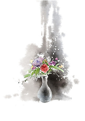 PSD 식물 열매 꽃잎 잎 일러스트 캘리그라피 붓터치 흑백 사람없음 꽃병 번짐 꽃가지 정물화 국내일러스트 꽃 촬영기법 나뭇가지 그림 파일형식 효과