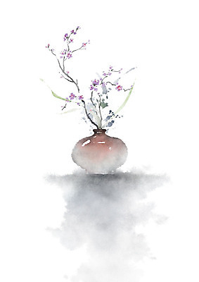 PSD 식물 꽃잎 잎 일러스트 캘리그라피 붓터치 흑백 사람없음 꽃병 번짐 꽃가지 정물화 국내일러스트 꽃 촬영기법 나뭇가지 그림 파일형식 효과