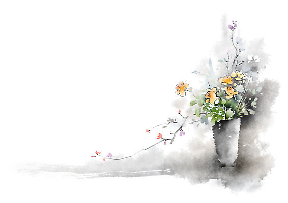 PSD 식물 꽃잎 잎 일러스트 캘리그라피 붓터치 흑백 사람없음 꽃병 번짐 꽃가지 정물화 국내일러스트 꽃 촬영기법 나뭇가지 그림 파일형식 효과