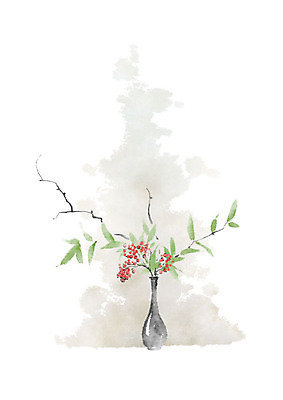 PSD 식물 열매 꽃잎 잎 일러스트 캘리그라피 붓터치 흑백 사람없음 꽃병 번짐 꽃가지 정물화 국내일러스트 꽃 촬영기법 나뭇가지 그림 파일형식 효과