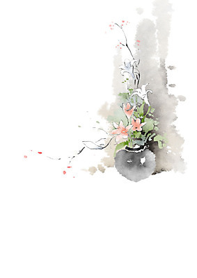 PSD 식물 꽃잎 잎 일러스트 캘리그라피 붓터치 흑백 사람없음 꽃병 백합 번짐 꽃가지 정물화 국내일러스트 꽃 촬영기법 나뭇가지 그림 파일형식 효과