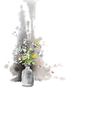 PSD 식물 열매 꽃잎 잎 일러스트 캘리그라피 붓터치 흑백 사람없음 꽃병 번짐 꽃가지 정물화 국내일러스트 꽃 촬영기법 나뭇가지 그림 파일형식 효과