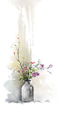 PSD 식물 꽃잎 잎 일러스트 캘리그라피 붓터치 흑백 사람없음 꽃병 백합 번짐 꽃가지 정물화 국내일러스트 꽃 촬영기법 나뭇가지 그림 파일형식 효과