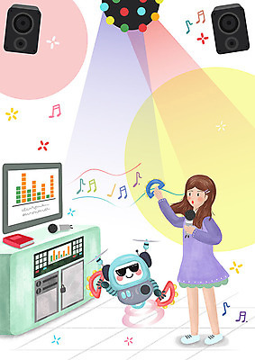 PSD 여자 일러스트 조명 프레임 정보기술 한명 사람 컬러풀 귀여움 스피커 로봇 마이크 싱글 탬버린 노래방 노래방기계 싱글라이프 여자한명만 4차산업 채팅봇 혼족 코인노래방 국내일러스트 1 라이프스타일 산업 컬러 음향기기 컨셉 타악기 기술 여자만 파일형식 AI_인공지능