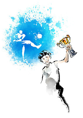 PSD 교육 남자 어린이 일러스트 캘리그라피 붓터치 한명 사람 소년 파란색 축구 기쁨 축하 우승 수상_상을받음 트로피 즐거움 번짐 축구경기 대회 에듀 에듀케이션 수상자 우승자 소년한명만 스쿨팩 국내일러스트 1 감정 컬러 컨셉 경기 구기 최고 상_우승 남자한명만 소년만 파일형식 효과