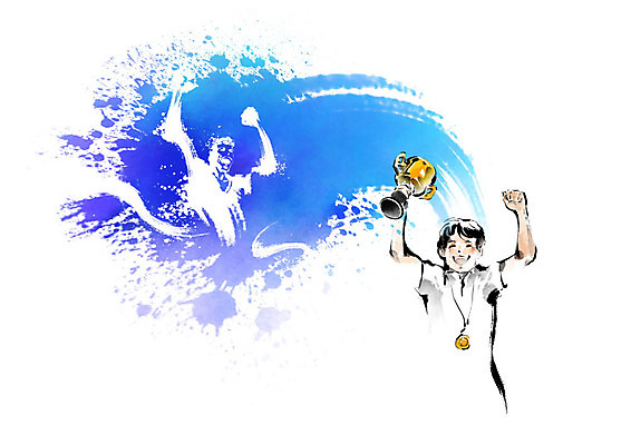 PSD 교육 어린이 일러스트 캘리그라피 붓터치 한명 사람 소년 파란색 기쁨 축하 우승 수상_상을받음 육상스포츠 트로피 즐거움 번짐 금메달 골인 대회 에듀 에듀케이션 수상자 우승자 소년한명만 스쿨팩 국내일러스트 1 남자 감정 스포츠 컬러 컨셉 최고 상_우승 메달 남자한명만 소년만 파일형식 효과