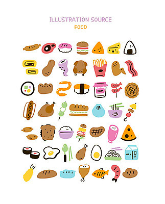 음식 빵 포크 스티커 일러스트 밥 치즈 새우 피자 수저 샌드위치 육류 스테이크 사람없음 세트 귀여움 통닭 초밥 우유 감자튀김 햄버거 라면 면 소시지 꼬치 계란프라이 잼 만두 김밥 햄 파이 손그림 닭다리 생선구이 베이컨 새우튀김 핫도그 주먹밥 계란말이 이모티콘 나쵸 닭날개 당고 문어다리 아기자기 국내일러스트 AI파일 식기 컨셉 식재료 디저트 유제품 감자 패스트푸드 서양음식 돼지고기 갑각류 치킨 닭고기 튀김 면류 소스_음식 가공식품 계란요리 구이 생선요리 문어 일본음식 파일형식 벡터