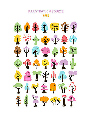 나무 스티커 일러스트 단풍나무 선인장 사람없음 세트 귀여움 나뭇가지 손그림 열대나무 이모티콘 아기자기 국내일러스트 AI파일 식물 컨셉 단풍 파일형식 벡터