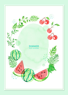 PSD 포스터 백그라운드 잎 일러스트 붓터치 여름음식 수채화 수박 프레임 사람없음 초록색 여름 체리 번짐 프레임일러스트 제철과일 국내일러스트 식물 계절 음식 컬러 과일 제철 파일형식 효과 여름_계절