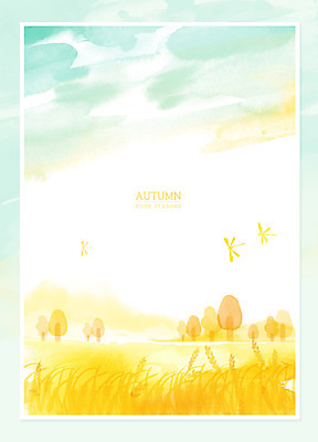 PSD 포스터 백그라운드 일러스트 붓터치 수채화 곡류 프레임 사람없음 노란색 벼 가을 잠자리 번짐 프레임일러스트 가을배경 국내일러스트 계절 컬러 곤충 파일형식 효과 가을_계절