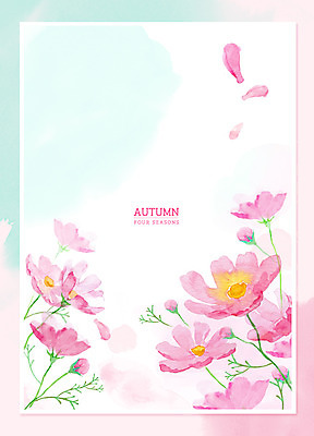PSD 꽃잎 포스터 분홍색 백그라운드 일러스트 붓터치 수채화 프레임 사람없음 가을 코스모스 번짐 프레임일러스트 가을배경 국내일러스트 계절 꽃 컬러 파일형식 효과 가을_계절