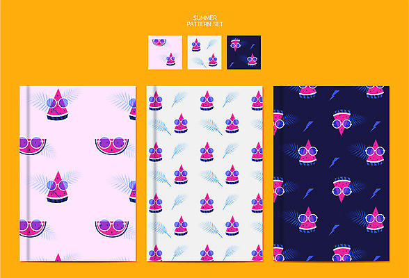 디자인 백그라운드 패턴 일러스트 여름음식 수박 사람없음 여름 세트 컬러풀 선글라스 패턴백그라운드 포장지 야자수잎 제철과일 국내일러스트 AI파일 계절 안경 음식 컬러 잎 무늬 과일 포장 제철 파일형식 벡터 여름_계절