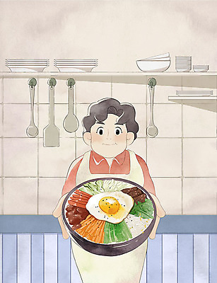 PSD 그릇 여자 음식 일러스트 주방용품 요리 한명 사람 성인 컬러풀 주방 주방장 요리사 즐거움 메뉴 비빔밥 주걱 성인여자한명만 국내일러스트 직업 1 식기 감정 한식 컬러 생활용품 여자한명만 성인여자만 파일형식