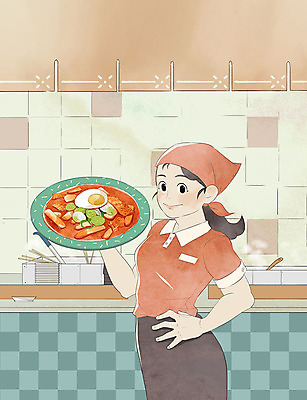 PSD 그릇 여자 음식 일러스트 주방용품 두건 요리 한명 사람 성인 컬러풀 주방 주방장 요리사 떡볶이 어묵꼬치 즐거움 메뉴 국자 성인여자한명만 국내일러스트 직업 1 식기 감정 컬러 생활용품 꼬치 어묵 분식 여자한명만 성인여자만 파일형식