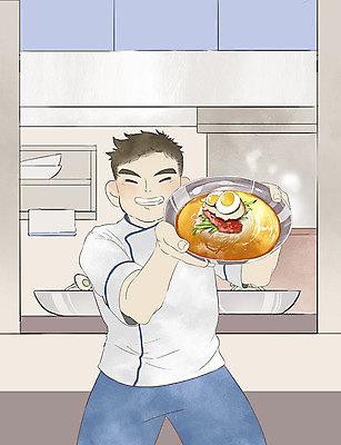 PSD 남자 음식 일러스트 주방용품 요리 한명 사람 컬러풀 주방 주방장 요리사 즐거움 메뉴 밀면 성인남자한명만 국내일러스트 직업 1 감정 컬러 생활용품 국수 남자한명만 성인남자만 파일형식