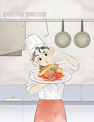 PSD 여자 음식 일러스트 주방용품 파스타 요리 한명 사람 성인 컬러풀 주방 주방장 요리사 프라이팬 즐거움 메뉴 국자 성인여자한명만 국내일러스트 직업 1 감정 컬러 생활용품 서양음식 여자한명만 성인여자만 파일형식