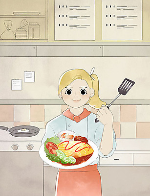 PSD 여자 음식 일러스트 주방용품 선반 요리 한명 사람 성인 컬러풀 주방 주방장 요리사 프라이팬 계란프라이 즐거움 메뉴 뒤집개 오므라이스 성인여자한명만 국내일러스트 직업 1 감정 컬러 가구 생활용품 계란요리 여자한명만 성인여자만 파일형식