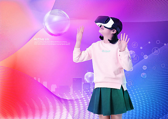 PSD 편집이미지 여자 패턴 청소년 한명 서기 사람 상반신 옆모습 10대 컬러풀 한국인 체험 비눗방울 즐거움 신기함 가상현실 십대여자한명만 오큘러스 4차산업 VR기기 이미지편집 1 감정 산업 뷰포인트 컬러 컨셉 무늬 모션 동양인 기계 여자한명만 십대여자만 파일형식