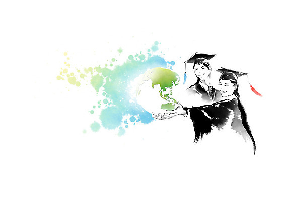 PSD 여자 교육 남자 지구 세계지도 일러스트 학사모 캘리그라피 졸업 붓터치 사람 두명 즐거움 번짐 유학 에듀 에듀케이션 스쿨팩 국내일러스트 모자_잡화 감정 지도 세계 파일형식 효과