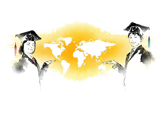 PSD 여자 교육 남자 세계지도 일러스트 학사모 캘리그라피 졸업 청소년 붓터치 사람 두명 즐거움 번짐 유학 에듀 에듀케이션 십대만 스쿨팩 국내일러스트 모자_잡화 감정 지도 세계 파일형식 효과