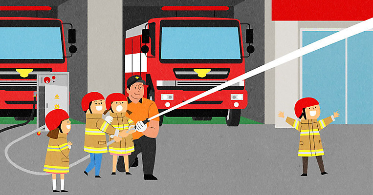 PSD 여자 남자 어린이 일러스트 사람 여러명 성인 건물 체험 소방관 소방 소방차 안전교육 소화전 소방의날 소방호스 국내일러스트 건축물 교육 다수 컨셉 자동차 안전 안전장비 구조원 호스 파일형식 법정기념일