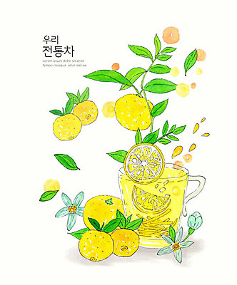 PSD 식물 전통 꽃 일러스트 수채화 사람없음 컵 컬러풀 차 전통차 유자 유자차 과일차 국내일러스트 식기 음료 컬러 과일 차_음료 파일형식