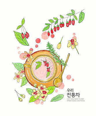 PSD 식물 전통 꽃 일러스트 수채화 사람없음 컵 컬러풀 차 전통차 나무숟가락 오미자 오미자차 국내일러스트 식기 음료 컬러 차_음료 숟가락 파일형식