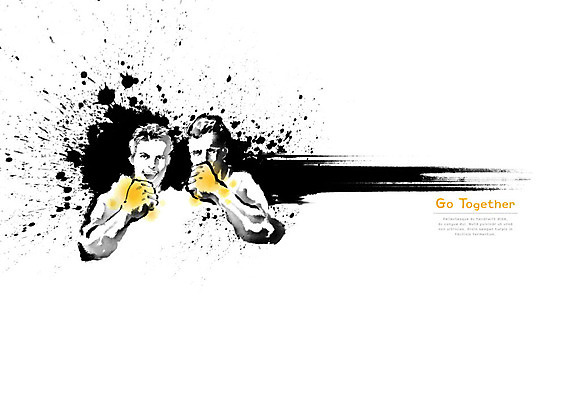 PSD 남자 일러스트 캘리그라피 붓터치 협력 함께함 흑백 사람 성인 두명 파이팅 검은색 사회 번짐 성인남자만 국내일러스트 컬러 컨셉 모션 촬영기법 공동체 남자만 성인만 파일형식 효과