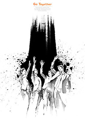 PSD 여자 남자 일러스트 캘리그라피 붓터치 협력 함께함 흑백 사람 여러명 성인 파이팅 검은색 사회 번짐 하이파이브 성인만 국내일러스트 컬러 다수 컨셉 모션 촬영기법 손짓 공동체 파일형식 효과