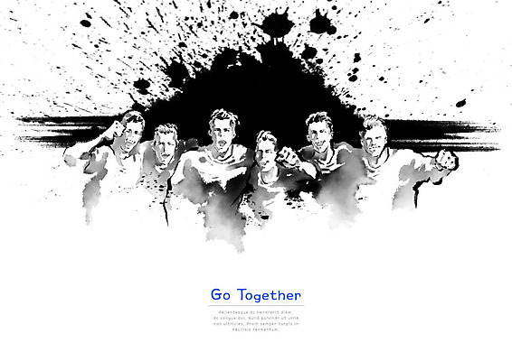 PSD 남자 일러스트 캘리그라피 응원 어깨동무 붓터치 협력 함께함 흑백 사람 여러명 성인 파이팅 검은색 사회 번짐 성인남자만 국내일러스트 컬러 포즈 다수 컨셉 모션 촬영기법 공동체 남자만 성인만 파일형식 효과