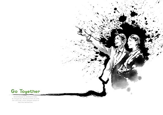 PSD 여자 남자 일러스트 캘리그라피 붓터치 협력 함께함 흑백 사람 정장 성인 파이팅 검은색 사회 동료 번짐 성인만 국내일러스트 옷 컬러 컨셉 관계 모션 촬영기법 공동체 파일형식 효과