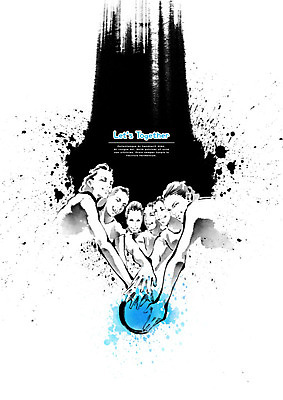 PSD 여자 일러스트 캘리그라피 공 붓터치 협력 운동선수 함께함 흑백 사람 여러명 성인 파란색 파이팅 검은색 사회 번짐 성인여자만 국내일러스트 스포츠 컬러 다수 컨셉 모션 촬영기법 공동체 여자만 성인만 파일형식 효과