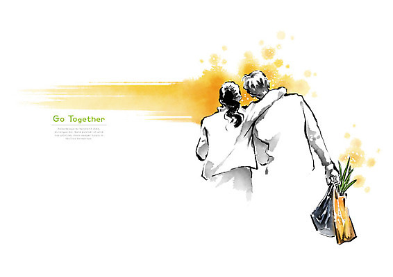 PSD 부부 일러스트 캘리그라피 남편 어깨동무 붓터치 협력 함께함 사람 성인 장보기 파이팅 주황색 아내 사회 장바구니 번짐 파 성인만 국내일러스트 커플 컬러 포즈 컨셉 채소 모션 쇼핑 바구니 공동체 파일형식 효과