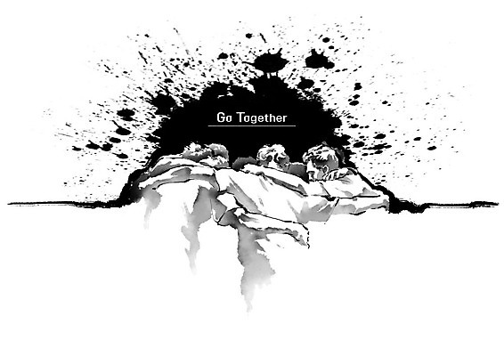 PSD 남자 일러스트 캘리그라피 어깨동무 붓터치 협력 함께함 흑백 사람 여러명 성인 파이팅 검은색 사회 동료 번짐 성인남자만 국내일러스트 컬러 포즈 다수 컨셉 관계 모션 촬영기법 공동체 남자만 성인만 파일형식 효과