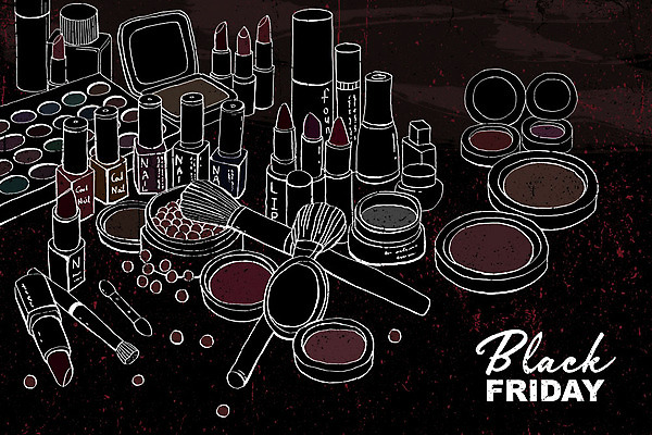 PSD 일러스트 사람없음 쇼핑 세일 검은색 화장품 립스틱 매니큐어 손그림 아이섀도 메이크업브러쉬 파운데이션 블랙프라이데이 국내일러스트 컬러 데이이벤트 뷰티 붓 파일형식