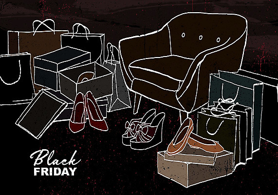 PSD 구두 일러스트 사람없음 쇼핑 상자 소파 쇼핑백 세일 검은색 손그림 블랙프라이데이 국내일러스트 컬러 신발 의자 가방 데이이벤트 파일형식