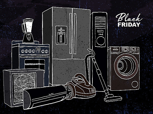PSD 일러스트 사람없음 전자제품 쇼핑 세일 검은색 오븐 난로 믹서 에어컨 손그림 냉장고 세탁기 블랙프라이데이 국내일러스트 컬러 데이이벤트 가전제품 난방기 파일형식