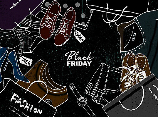 PSD 옷 신발 일러스트 사람없음 쇼핑 쇼핑백 세일 검은색 옷걸이 손목시계 손그림 블랙프라이데이 국내일러스트 시계 컬러 가방 장신구 데이이벤트 파일형식