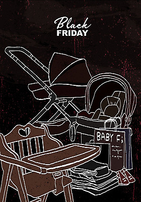 PSD 일러스트 사람없음 쇼핑 쇼핑백 세일 검은색 아기용품 손그림 유모차 아기의자 블랙프라이데이 국내일러스트 컬러 의자 가방 데이이벤트 오브젝트 파일형식