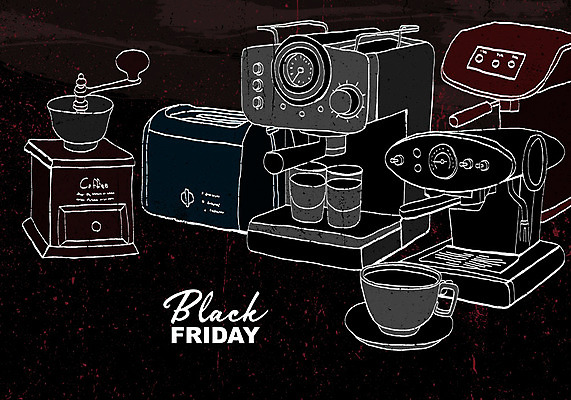 PSD 커피 일러스트 사람없음 쇼핑 세일 검은색 커피잔 커피메이커 손그림 토스트기 블랙프라이데이 국내일러스트 음료 컬러 데이이벤트 잔 가전제품 커피용품 파일형식
