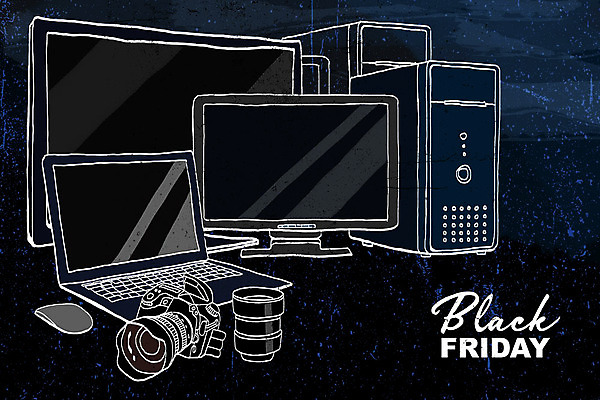 PSD 일러스트 사람없음 노트북 쇼핑 컴퓨터 세일 카메라 검은색 손그림 본체 무선마우스 블랙프라이데이 국내일러스트 컬러 데이이벤트 전자제품 마우스 파일형식