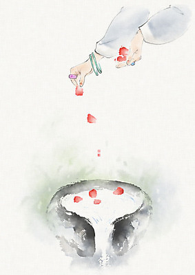 PSD 한국전통 손 여자 꽃잎 문화 일러스트 캘리그라피 팔찌 붓터치 한명 사람 신체부위 빨간색 초록색 반지 떨어짐 한복 샘물 번짐 낙관 팔 화선지 여자한명만 국내일러스트 1 전통 꽃 컬러 컨셉 장신구 한국 전통의상 한지 여자만 파일형식 효과