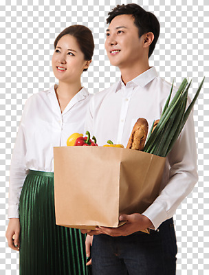 편집이미지 커플 응시 여자 남자 빵 채소 식재료 재료 모션 파프리카 서기 웃음 들기 누끼 상반신 20대 성인 두명 옆모습 쇼핑 장보기 쇼핑백 한국인 장바구니 파 PNG 성인만 편집소스 시선 음식 뷰포인트 가방 관계 표정 사람 동양인 청년 바구니 파일형식