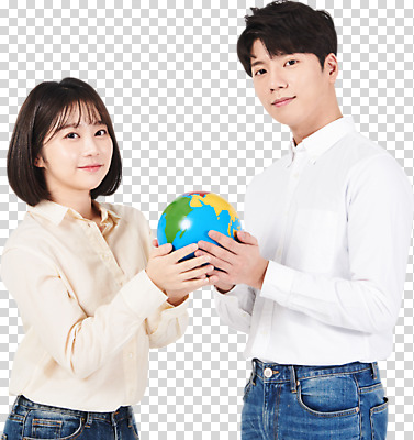 편집이미지 여자 남자 대학생 실내 서기 미소 들기 누끼 상반신 20대 청년 성인 두명 옆모습 캐주얼 지구본 자연보호 환경 그린캠페인 한국인 에코 PNG 성인만 편집소스 그린슈머 학생 옷 캠페인 뷰포인트 모션 자연 표정 사람 동양인 내부 보호 파일형식