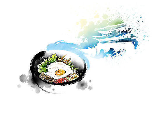 PSD 한식 음식 일러스트 캘리그라피 붓터치 한국 사람없음 전통음식 즐거움 번짐 비빔밥 광화문 랜드마크 국내일러스트 전통 감정 아시아 파일형식 효과