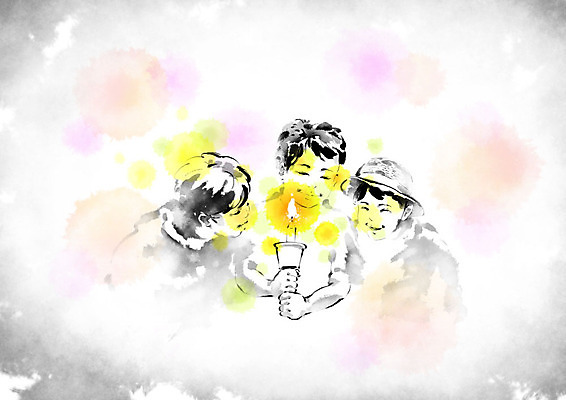 PSD 모자 여자 남자 어린이 일러스트 캘리그라피 촛불 응원 불 붓터치 사람 세명 희망 동양화 번짐 열정 횃불 어린이만 국내일러스트 자연요소 잡화 감정 초 미술 도구 파일형식 효과