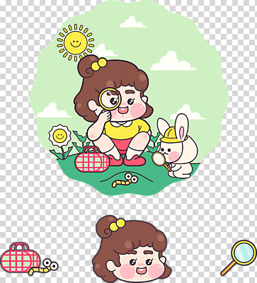 편집 편집이미지 캐릭터 여자 교육 꽃 어린이 모션 돋보기 표정 누끼 소녀 두명 태양 토끼 관찰 애벌레 PNG 반려 채집통 소녀만 편집소스 자연요소 식물 포유류 통 사람 반려동물 벌레 여자만 어린이만 파일형식